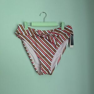 NEW Victoria's Secret Womens XL Swimsuit Bikini Bottom Stripe Tie Pink Brown 111